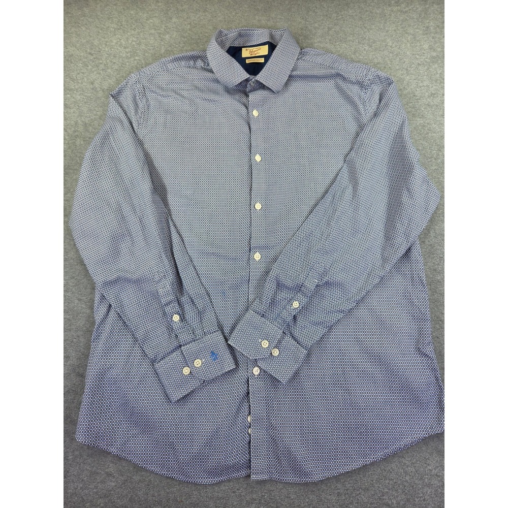 Original Penguin Mens 17 34/35 Blue Geometric Print LS Button Down Shirt EUC